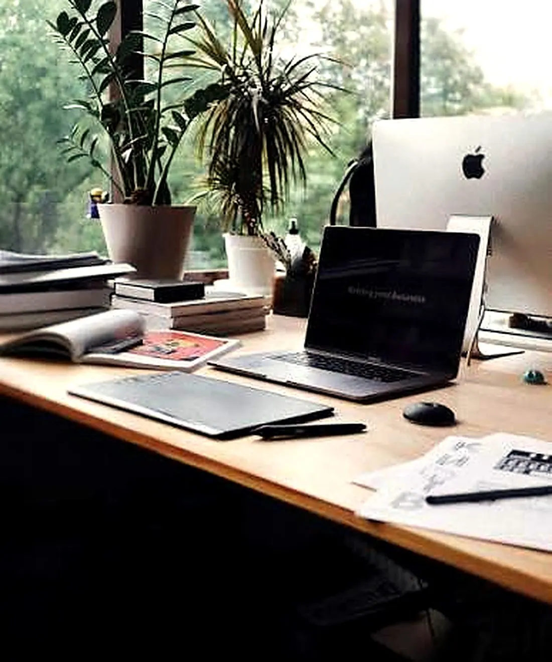 A quiet desk workspace, before the mat